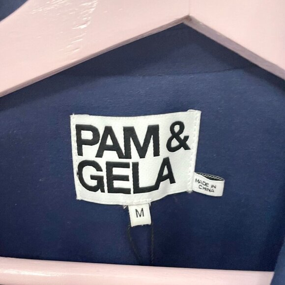 NWT Pam & Gela Boyfriend Track Blazer Navy Women’s Size M Oversized Tailored - Picture 3 of 8